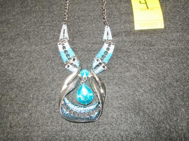 New Blue And Black Gun Metal Necklace W/ Matching Earrings