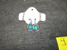 New Blue And Black Gun Metal Necklace W/ Matching Earrings