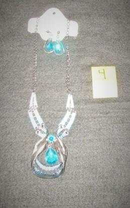 New Blue And Black Gun Metal Necklace W/ Matching Earrings