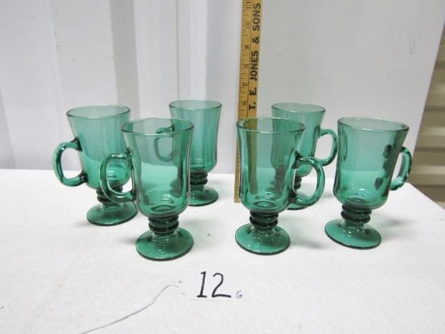 Set Of 6 Green Glass Coffee Mugs
