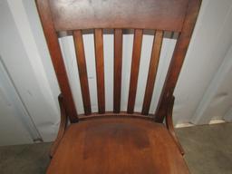 Vtg Solid Oak Office Chair On Rollers  (NO SHIPPING)