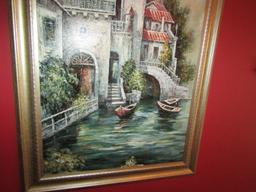 Beautiful Textured Print Of A Venice, Italy Neighborhood In A Gilded Frame (Local Pick Up Only)