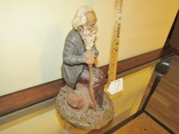 Modern Figurine Of An Elderly Man W Cane And Hat