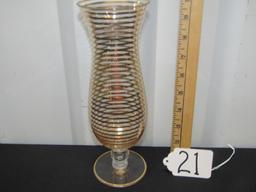 Vtg Art Glass Vase W/ Gold Stripes