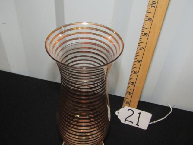 Vtg Art Glass Vase W/ Gold Stripes