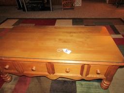 Solid Maple Wood Coffee Table W/ 2 Drawers For Storage And Glass  (LOCAL PICK UP ONLY)