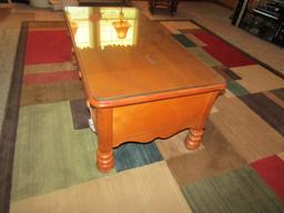 Solid Maple Wood Coffee Table W/ 2 Drawers For Storage And Glass  (LOCAL PICK UP ONLY)