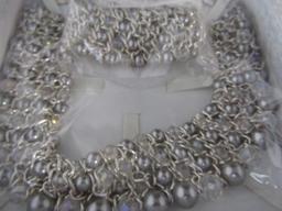 N I B Silver Tone Necklace And Matching Bracelet Set