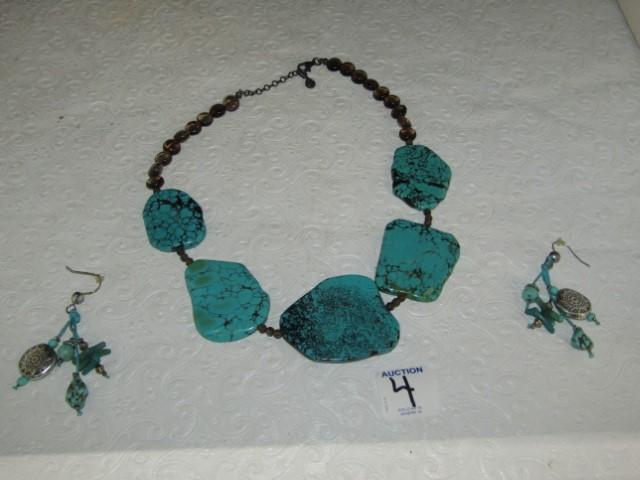 Turqoise W/ Sterling Silver Necklace And Earrings Set By Barse