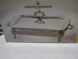 N I B National Silver Co. 2 Quart Silver Plated Server W/ Glass Insert And