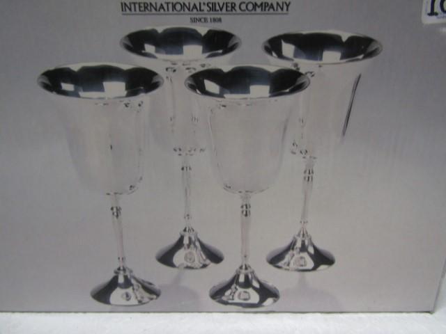 Set Of 4 Matching N I B Silver Plated Goblets By International Silver Co.