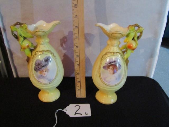 Antique Late 1800s Pair Of Royal Bonn Porcelain Vases W/ Ladies