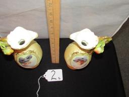 Antique Late 1800s Pair Of Royal Bonn Porcelain Vases W/ Ladies