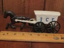 Vtg Cast Iron Horse Drawn Ice Wagon