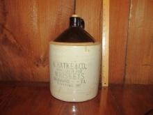 Antique A. Hatke And Co. Distillers Of Fine Whiskeys, Richmond, Va. 2 Gallon Jug
