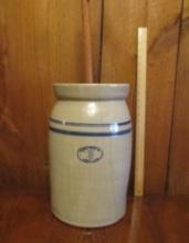 Antique Marshall Pottery 5 Gallon Stoneware Butter Churn W/ Dasher   (NO SHIPPING)