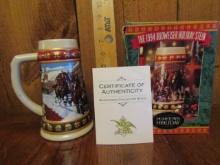 Vtg 1994 Budweiser Holiday Stein " Hometown Holiday " W/ Box And C O A