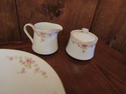 Vtg Norleans " Red Bower " Pattern Serving Platter, Serving Bowl, Creamer And Sugar Bowl