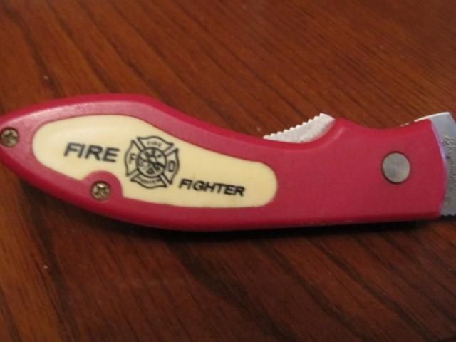 2 Firefighter Themed Folding Knives W/ Belt Clips