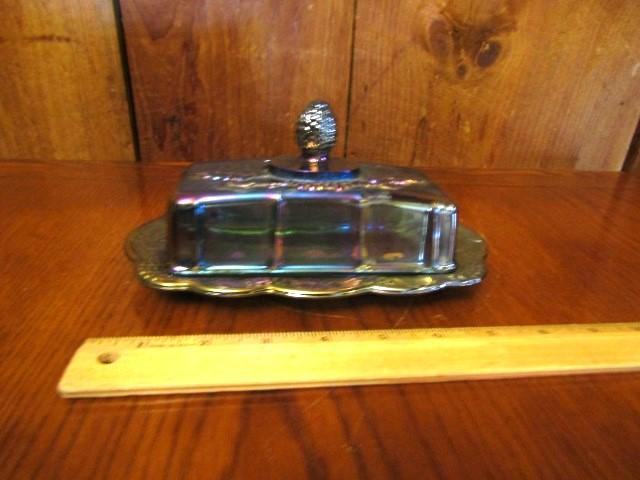 Vtg Blue Carnival Butter Dish