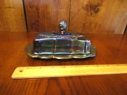 Vtg Blue Carnival Butter Dish