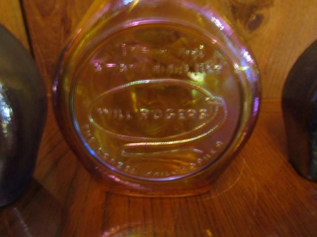 3 Vtg Wheaton Glass Bottles W/ Famous People Embossed