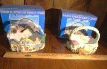 2 N I B Porcelain Easter House Baskets