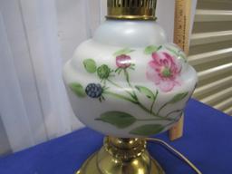 Vtg Brass And Glass Painted Table Lamp   (LOCAL PICK UP ONLY)