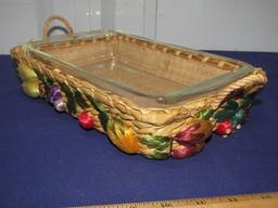 Pyrex Baking Dish W/ A Beautiful Reed Weaved Carrier W/ Handles