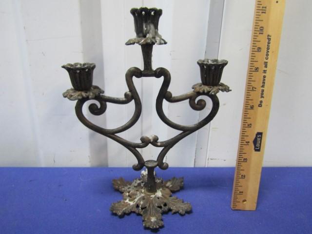 Vtg Heavy Wrought Iron 3 Candle Candelabra