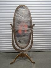 Vtg Tilting Cheval Mirror In Solid Oak Frame  (LOCAL PICK UP ONLY)