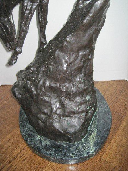 "Mountain Man" Sculpture After Frederic Remington on Green Marble Base