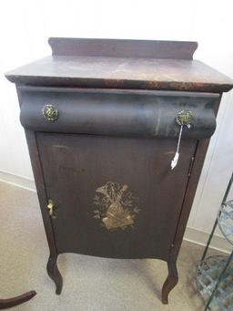 Antique Standing Chest, Stained Wood w/ Woven Brass Pulls