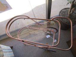 Bronzed/Brushed Metal Frame Tea Cart w/ Glass Shelves, 2 Tier on Wheels