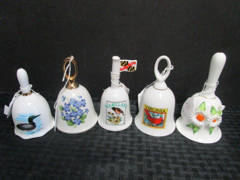 Lot - Ceramic Bells, Virginia, Canada, Maryland, Spring Bell, Blue Floral Bell