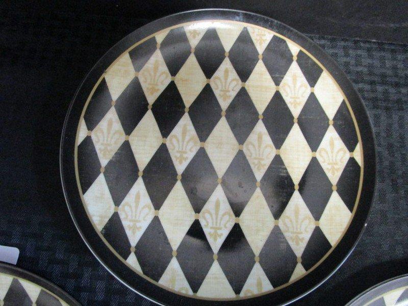 3 Ceramic Plates Black/Yellow w/ Fleur de Lis Motif/Pattern