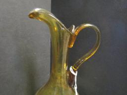 Lot - Amber Glass Pitcher & Amber Glass Vase w/ Stopper