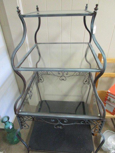 4 Tier Lattice Scroll/Serpentine Design Shelves, Glass Shelving, Blue Brushed, Scroll Feet