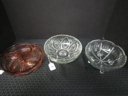 Lot - 1 Ornate Cut Clear Glass Bowl Scalloped Rim & Raised Cut Clear Glass Bowl Scalloped Rim