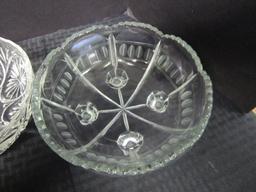 Lot - 1 Ornate Cut Clear Glass Bowl Scalloped Rim & Raised Cut Clear Glass Bowl Scalloped Rim