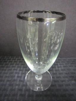 Lot - Silver Rimmed Glasses, 8 Pilsners 6 1/4" H, 8 Margarita Glasses 3 1/2"