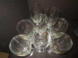 Lot - Silver Rimmed Glasses, 8 Pilsners 6 1/4" H, 8 Margarita Glasses 3 1/2"