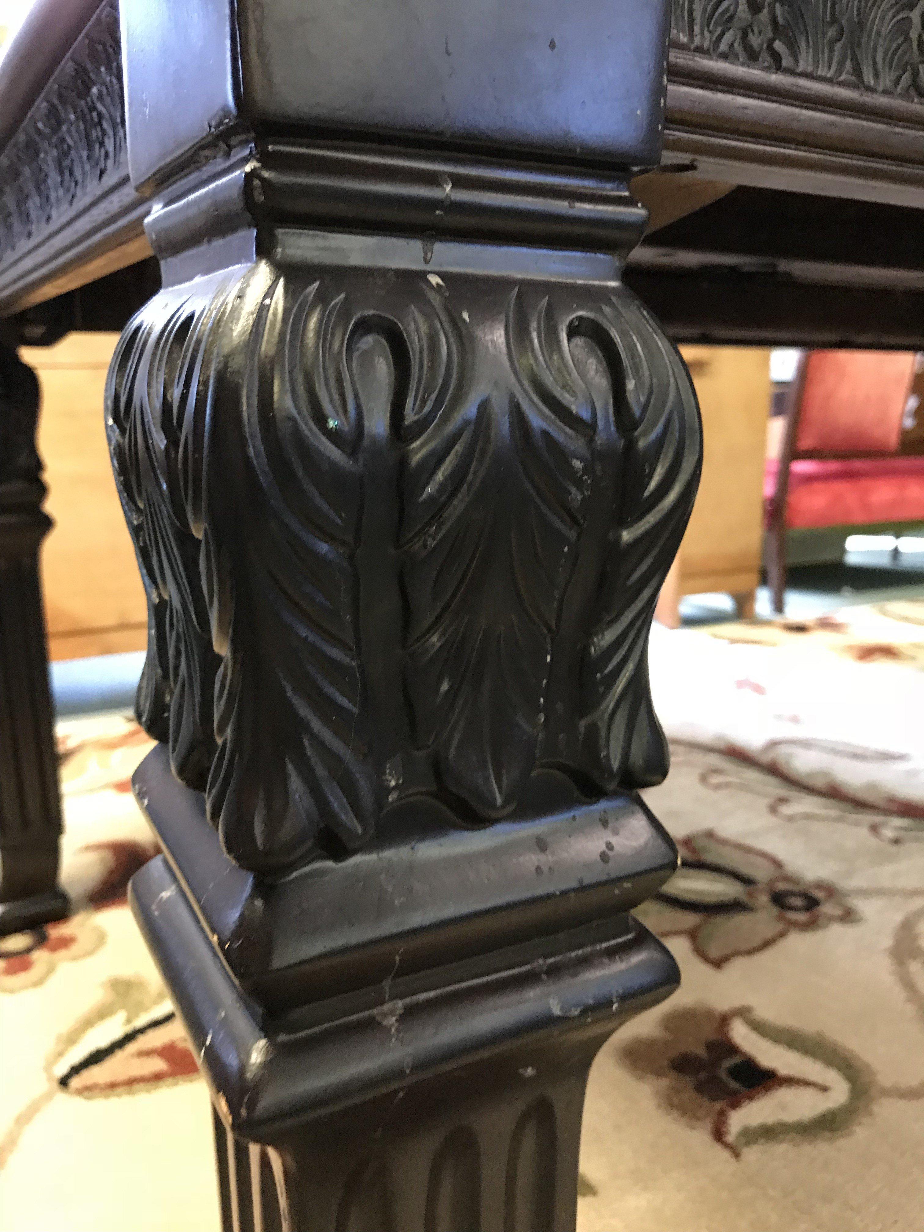 Ashley Furniture Wood Dining Table Ornate Carved Motif, Column Legs, Bracket Feet