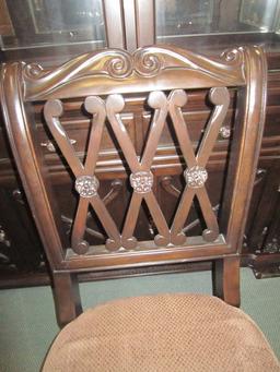 X8 Ashley Furniture Wood Dining Chairs, 2 Host, 6 Sides w/ Ornate Carved Floral/Lattice Motif