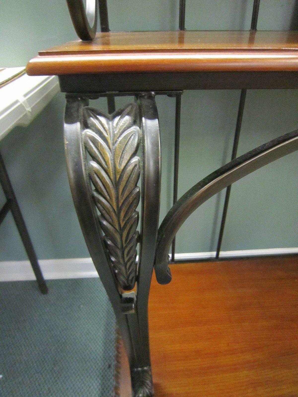 Wood/Metal Ornate Carved Bakers Rack, Deep Fruitwood