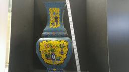 Rare Antique Large Size Vase, Metal/Enamel Cloisonné Chinese Motif Hand Painted,