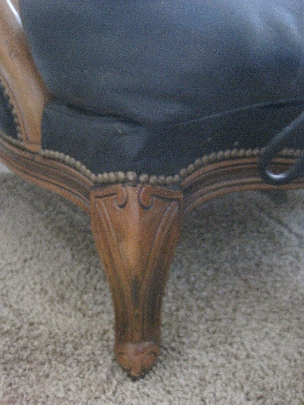 Chateau D'Ax French Inspired Bergere Style Oversized Black Leather Arm Chair & Ottoman