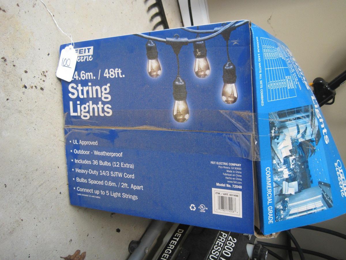 Fleet Electric 48' String Lights w/24 Light Sockets, Bulbs Included, w/Extra Bulbs