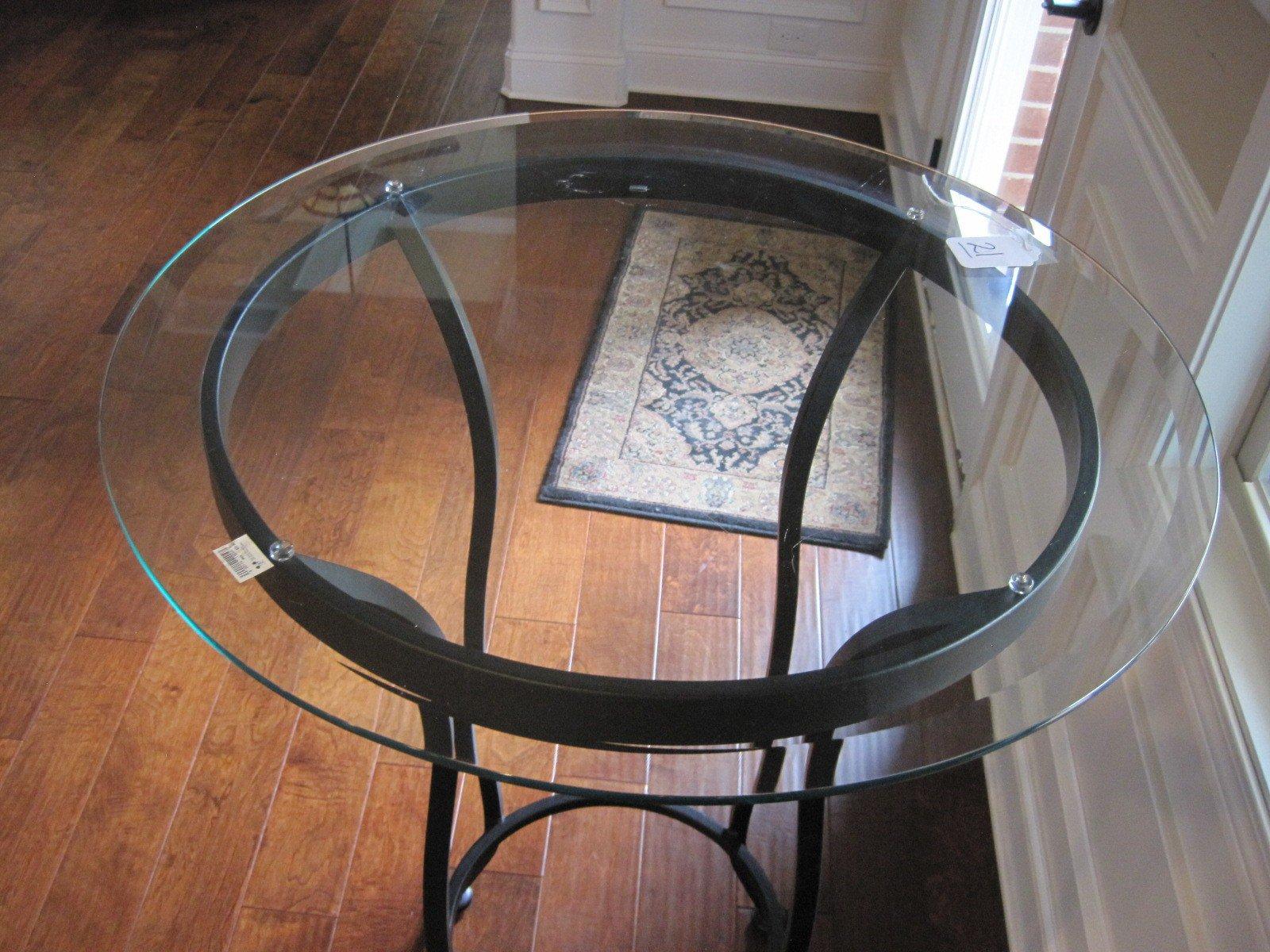 Black Metal Base Bistro Table w/Glass Beveled edged Top