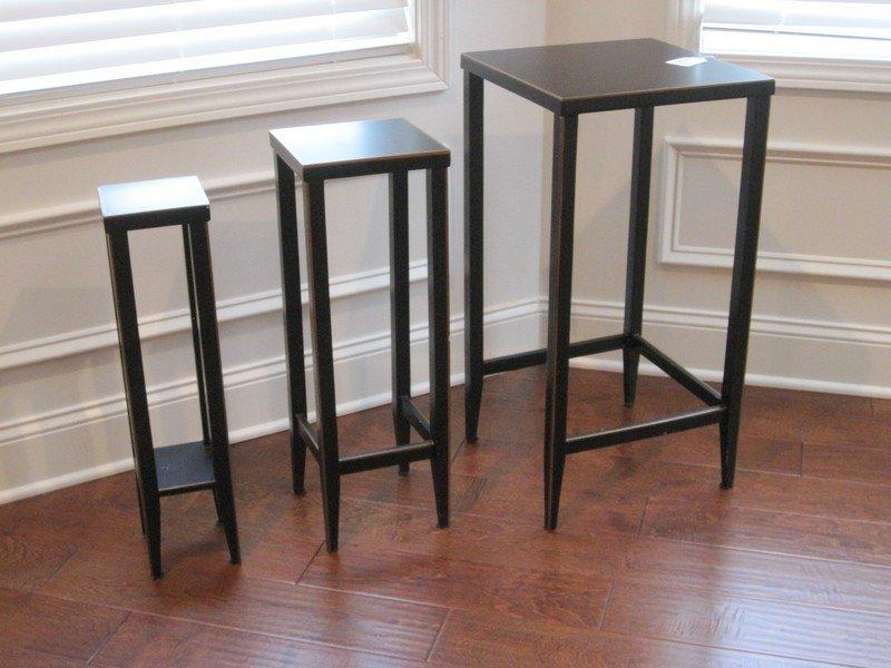 Set of 4 Black Lacquer Finish Nesting Tables on Tapered Legs w/ Gilt Trim Accent. ONLY 3 SHOWN